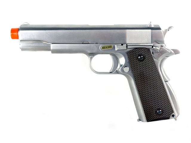 We Silver Full Metal M1911 Gas Blowback Airsoft Gun With Black 